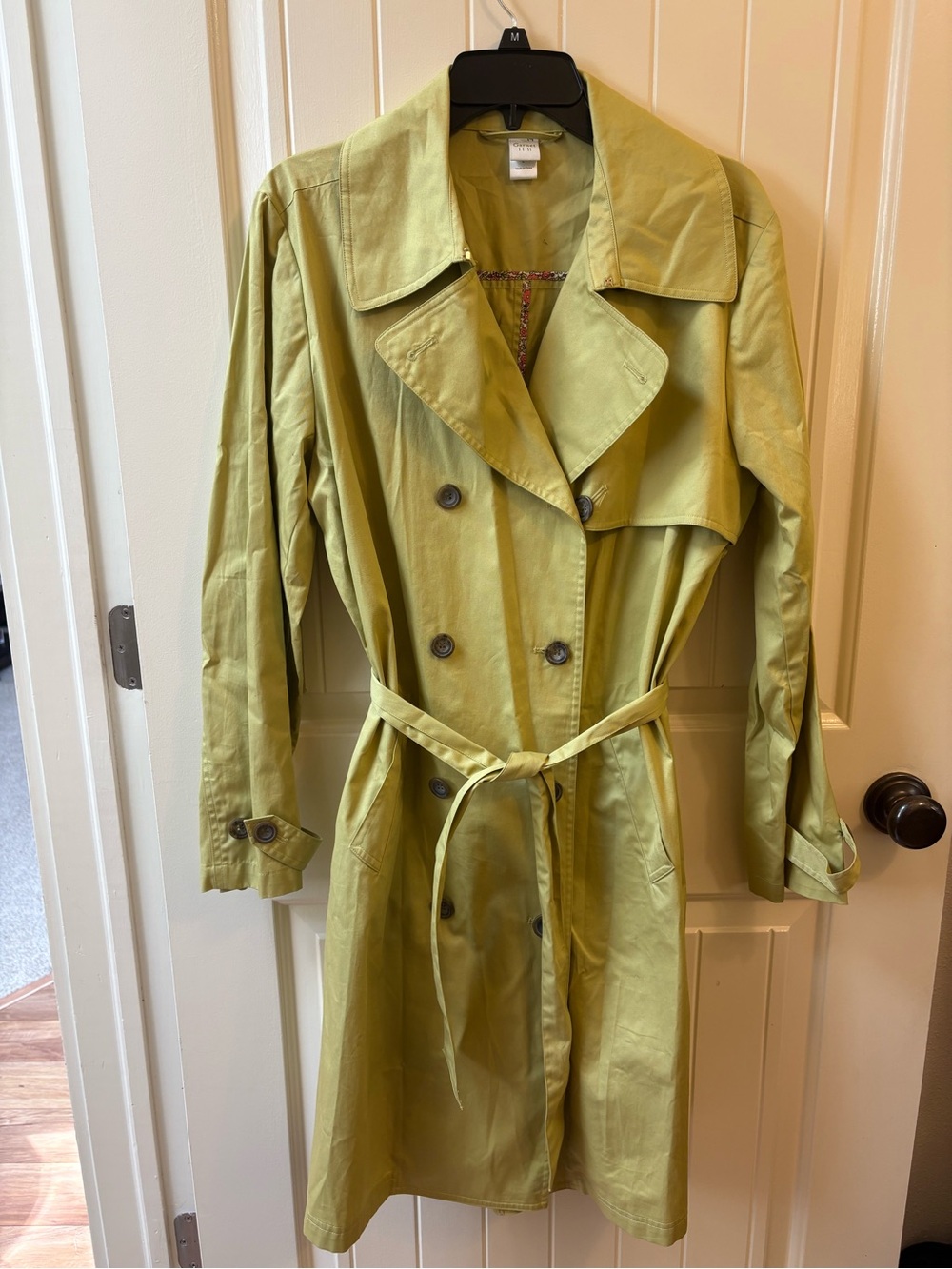 Garnet Hill Trench Coat in Twill, Light Sage Green, Size Large